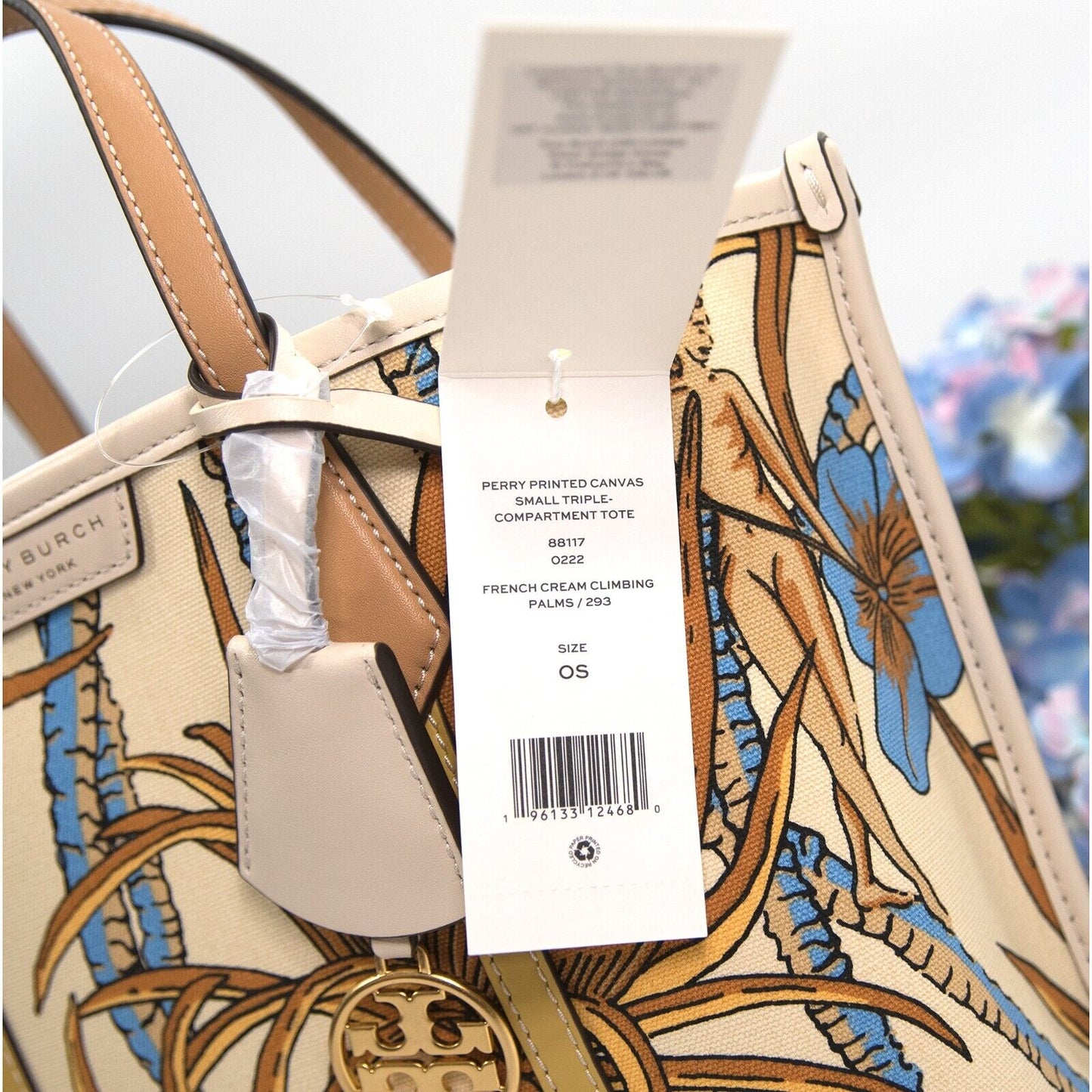 Tory Burch Perry French Cream Climbing Vine Triple Compartment SML Tote Bag NWT