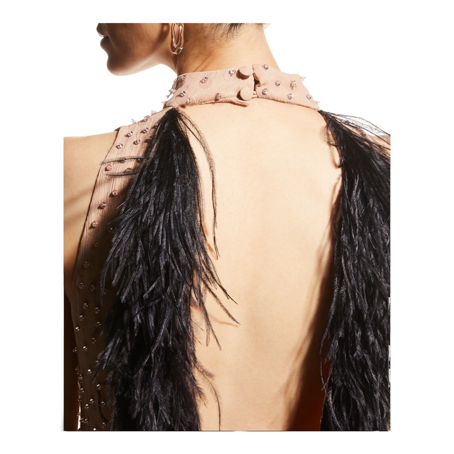 Alexis Kaza Blush Crystal Encrusted Feather Open Back Silk Gown XS NWT $3674