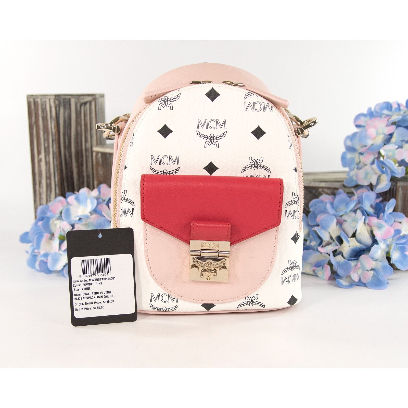 MCM Visetos Red Powder Pink Colorblock Monogram Mini Backpack Crossbod –  Design Her Boutique