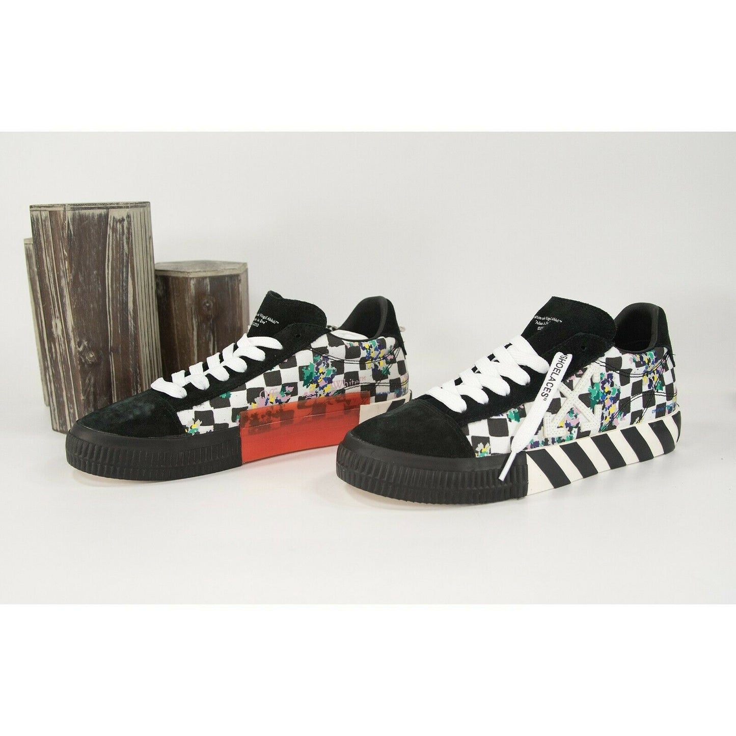 Off-White Limited Edition Printed Chek Canvas Low Vulcanized Sneakers 41 11 NIB