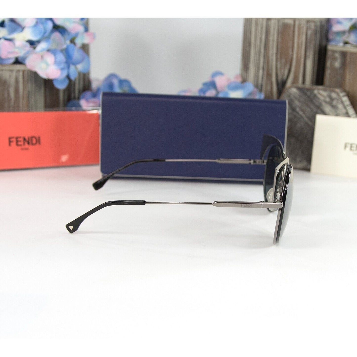 Fendi FF0177S Black Metal Acrylic Round Cat Eye Sunglasses NWT Case