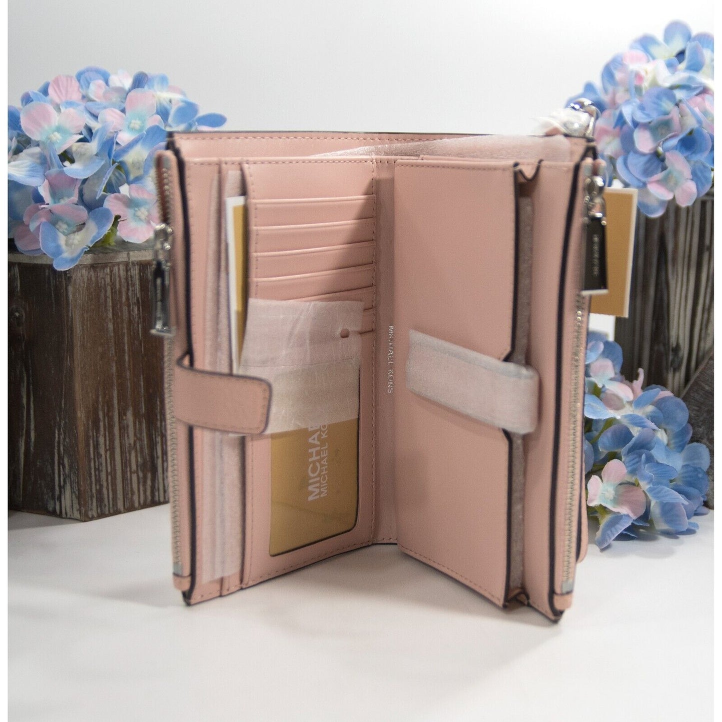 Michael Kors Jet Set Pink Pebbled Leather Double Zip Phone Wallet Wristlet NWT