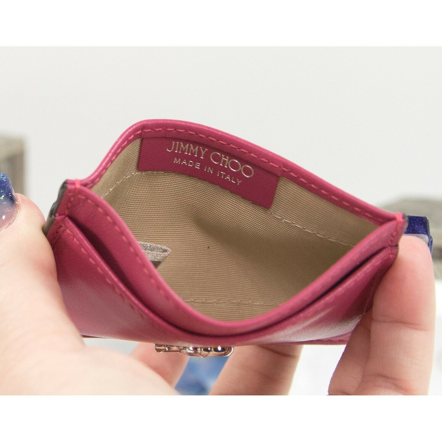 Jimmy Choo Umika Bubble Gum Pink Leather Card Case Holder Wallet NWT