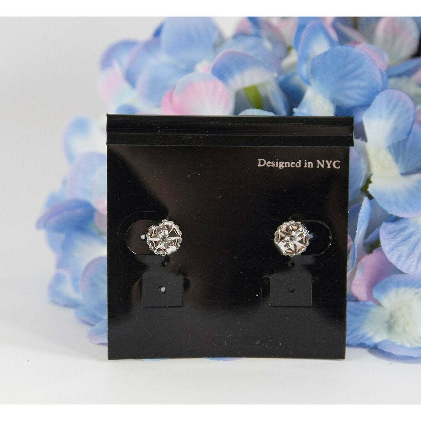 CZ Kenneth Jay Lane Rhodium Framed Round CZ Stud Earrings NWT