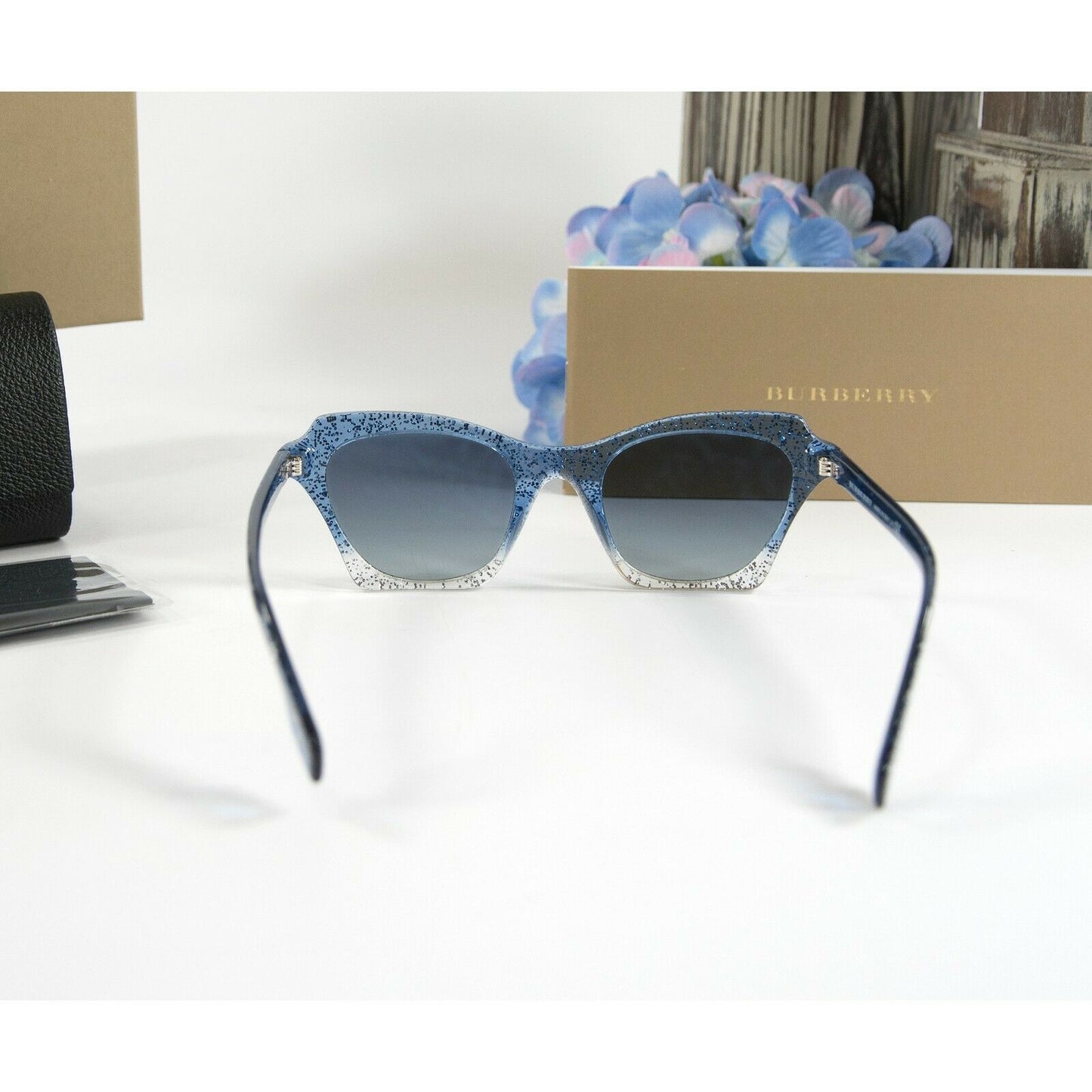 Burberry BE4283 Blue Glitter Acrylic Cat Eye Logo Sunglasses NWT Case
