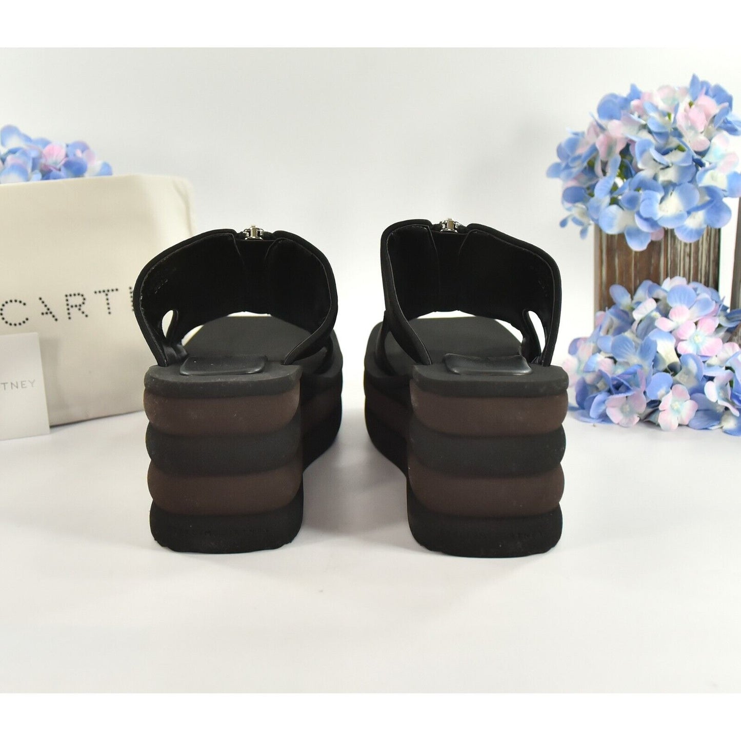 Stella McCarney Slide Stretch Scuba Black Neoprene Wedge Platform 39.5 NIB