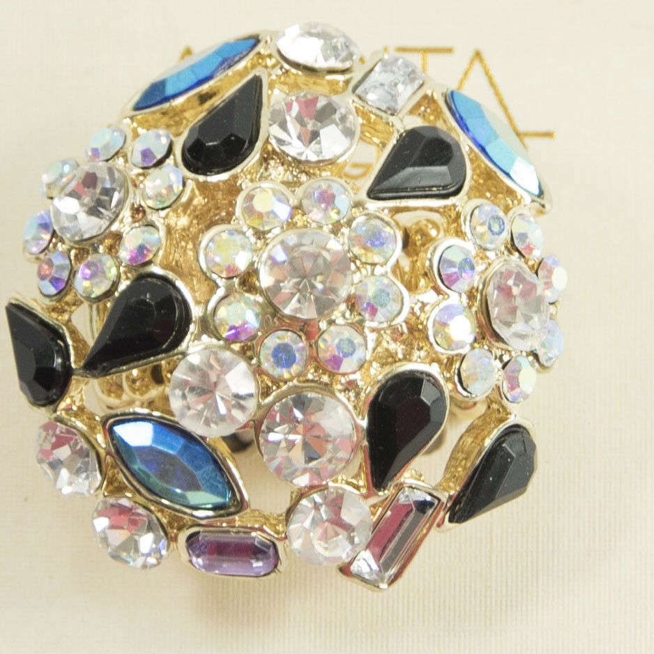 Amrita Singh Gold Crystal Havilland Stretch Cocktail Ring RC 47 NWT