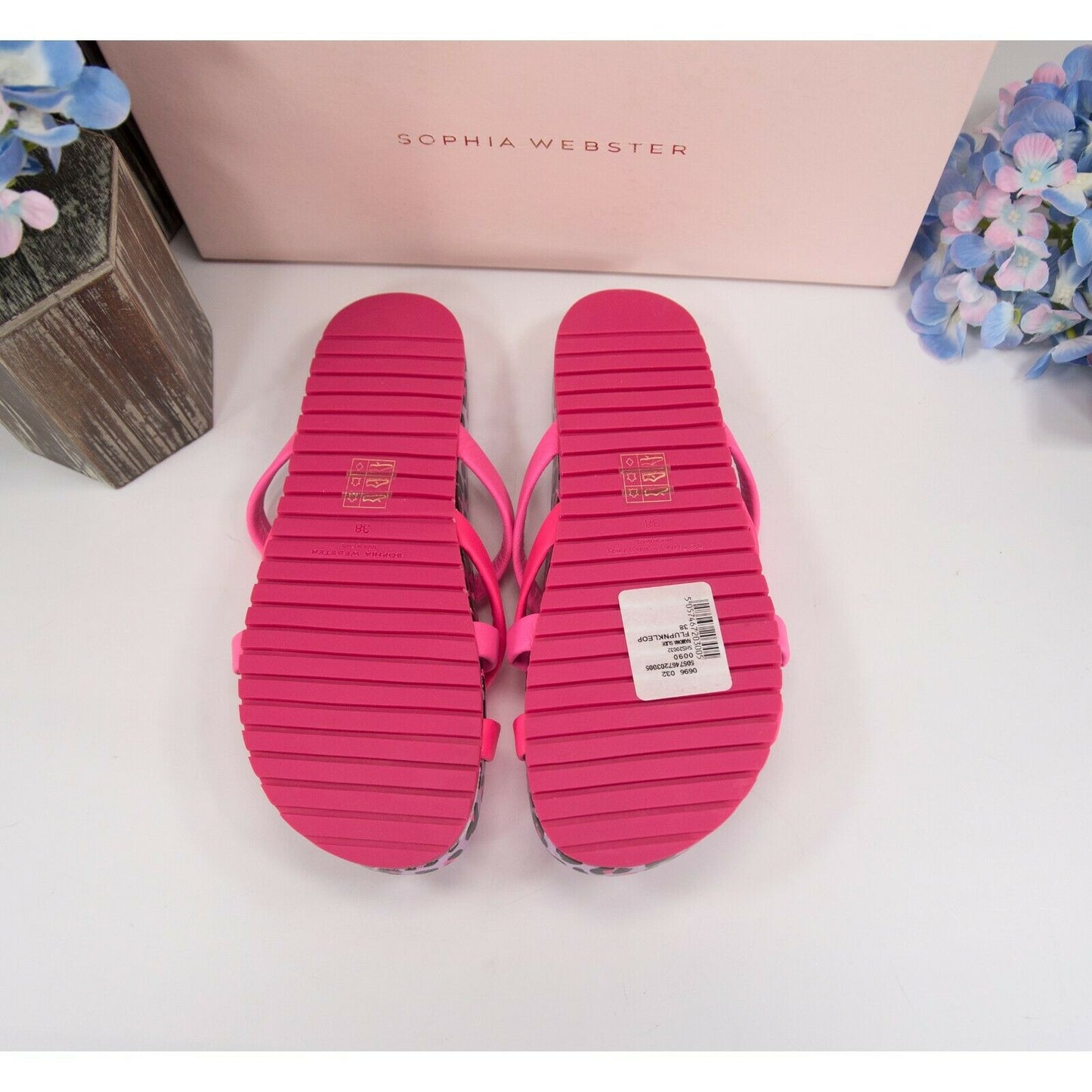Sophia Webster Neon Pink Metallic Leopard Ramona Knotted Slides Sz 38 NIB