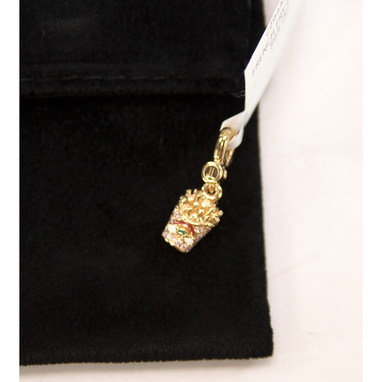 Judith Leiber 14K Gold Plate Sterling Silver Cubic Zirconia French Fry Charm NWT