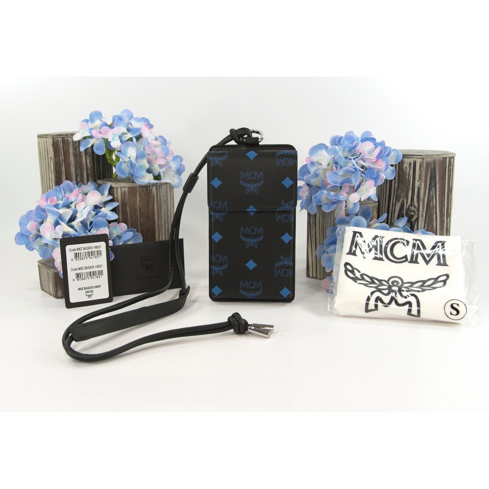 MCM Black Vallarta Blue Splash Logo Monogram Phone Crossbody Bag NWT –  Design Her Boutique