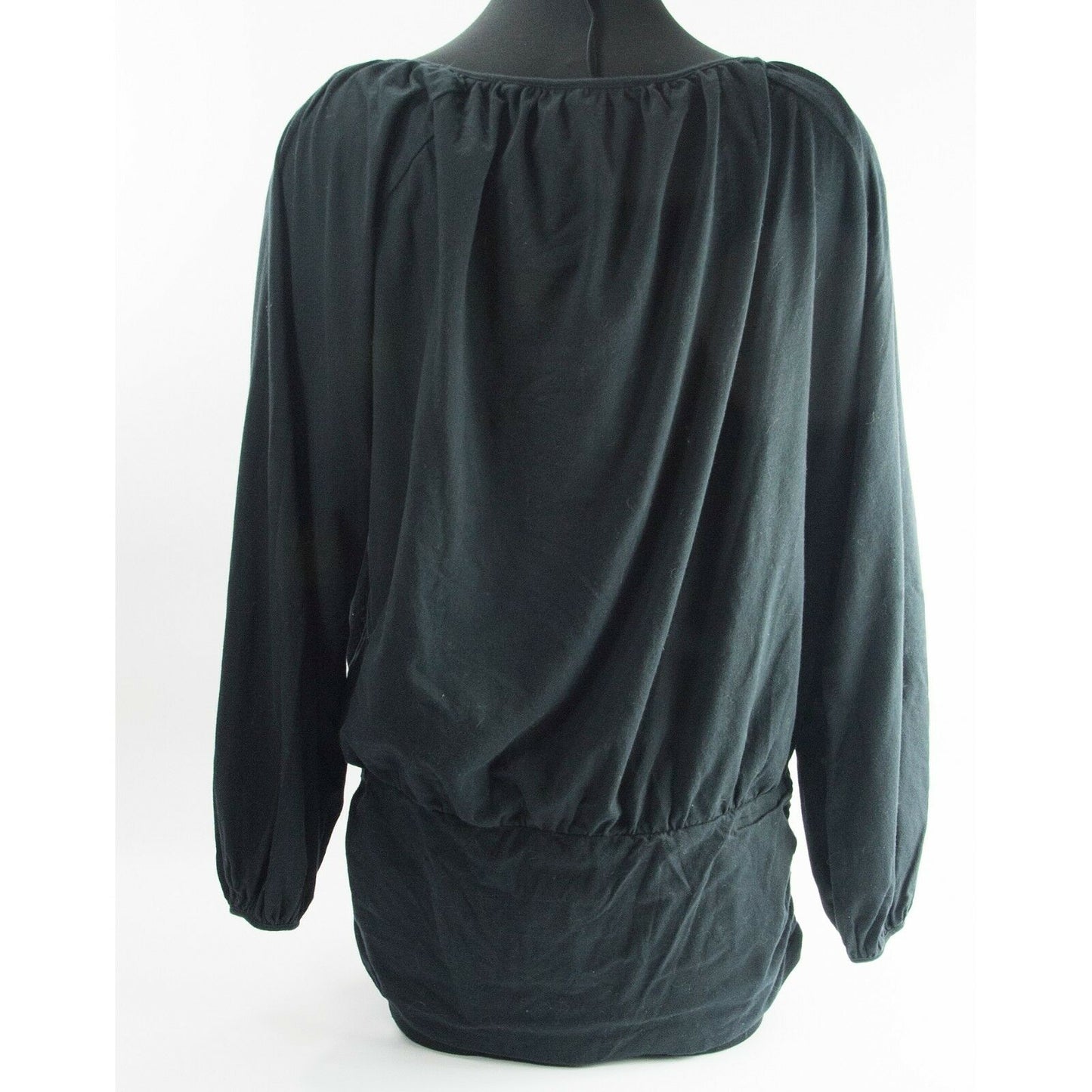 Shape FX Black Knit Tummy Control Drop Waist Blousant Peasant Tunic Blouse LG