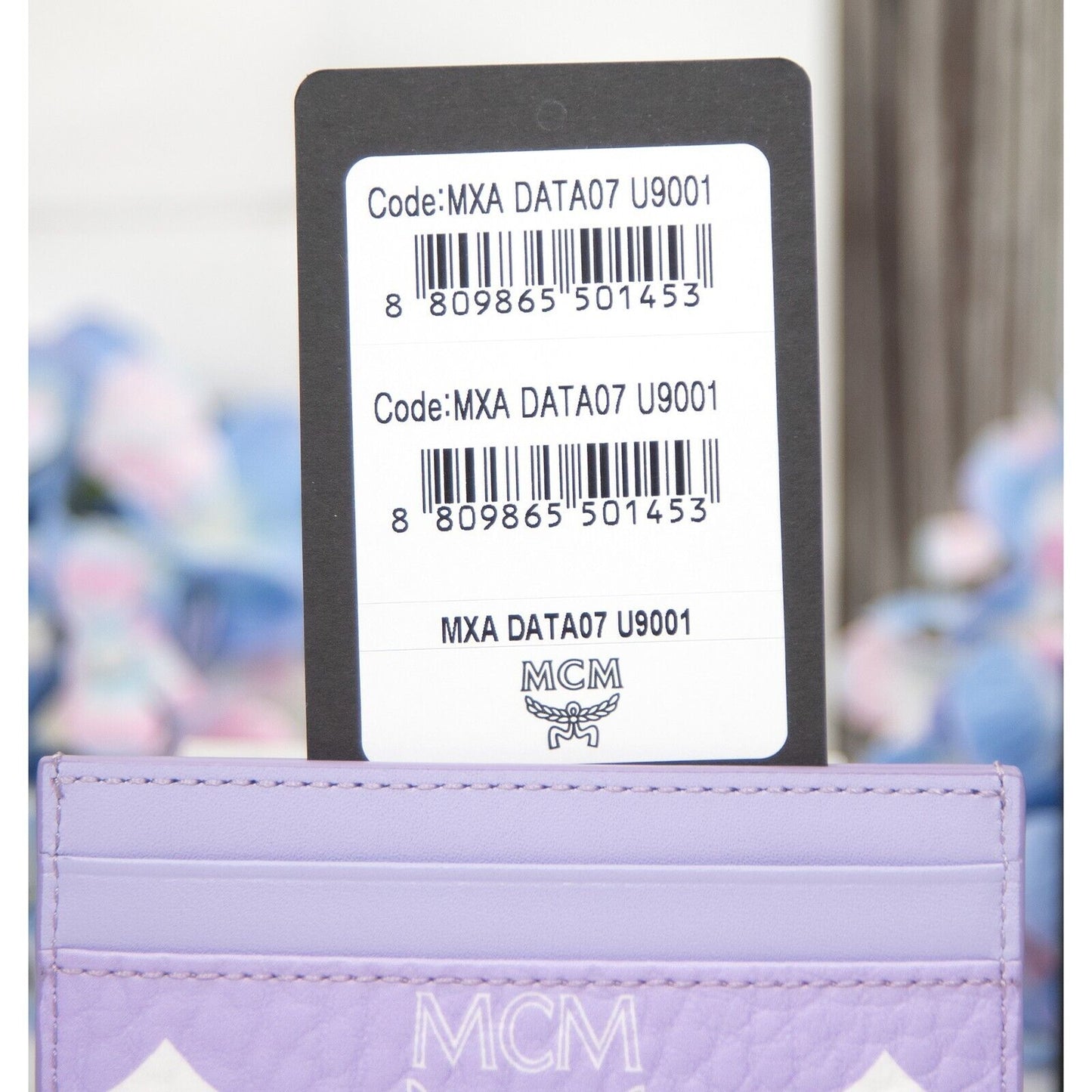 MCM Purple Rose Bandana Stud Visetos Leather Card Case Holder NWT