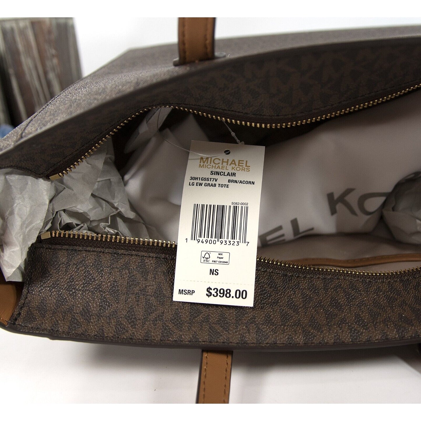 Michael Kors Brown Monogram Acorn Leather Sinclair Large Studded Tote Bag NWT