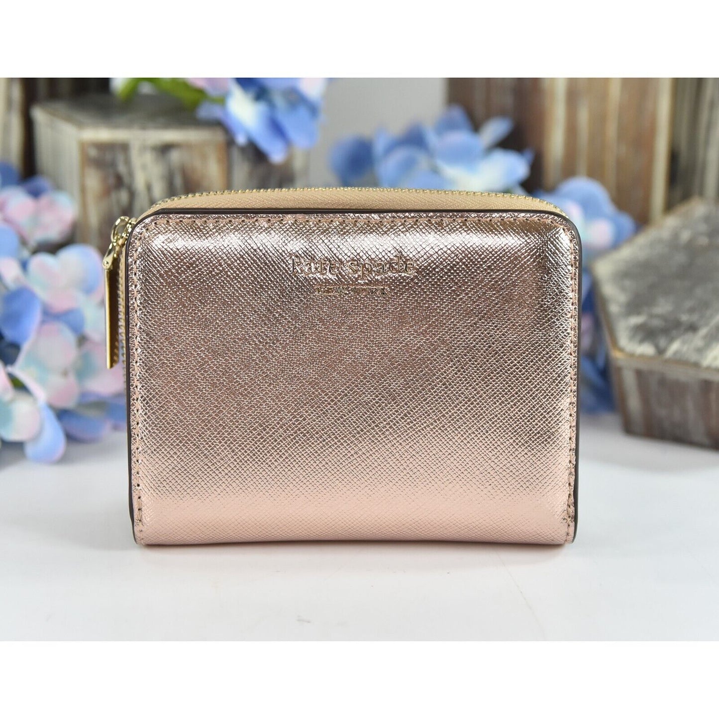 Kate Spade Rose Gold Leather Spencer Compact Wallet NWT