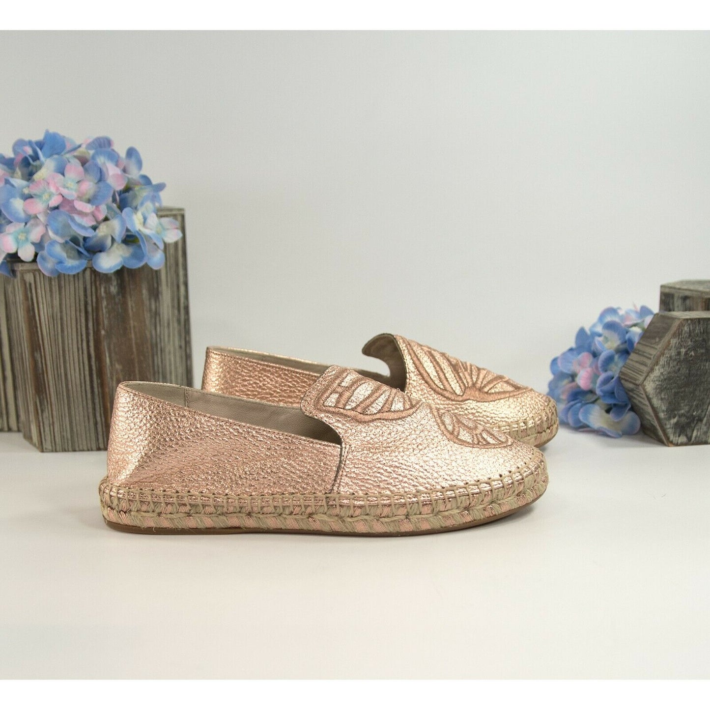 Sophia Webster Rose Gold Leather Butterfly Espadrille Flats 36 NIB
