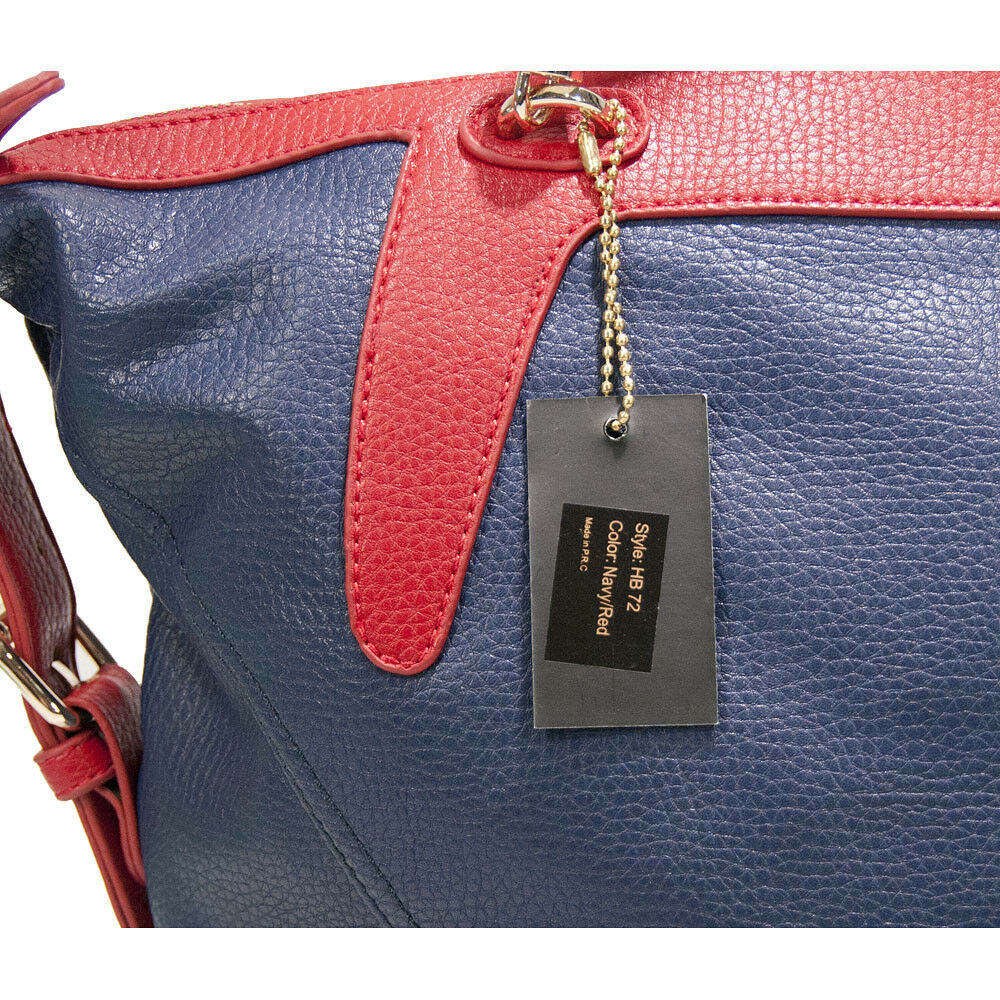 Amrita Singh Colorblock Faux Leather Woven Handle Large Satchel Shoulder Bag NWT