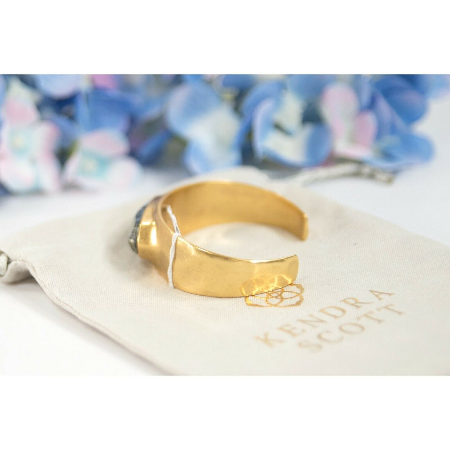 Kendra Scott Vintage Gold Pyrite Large Statement Bangle Cuff Bracelet NWT