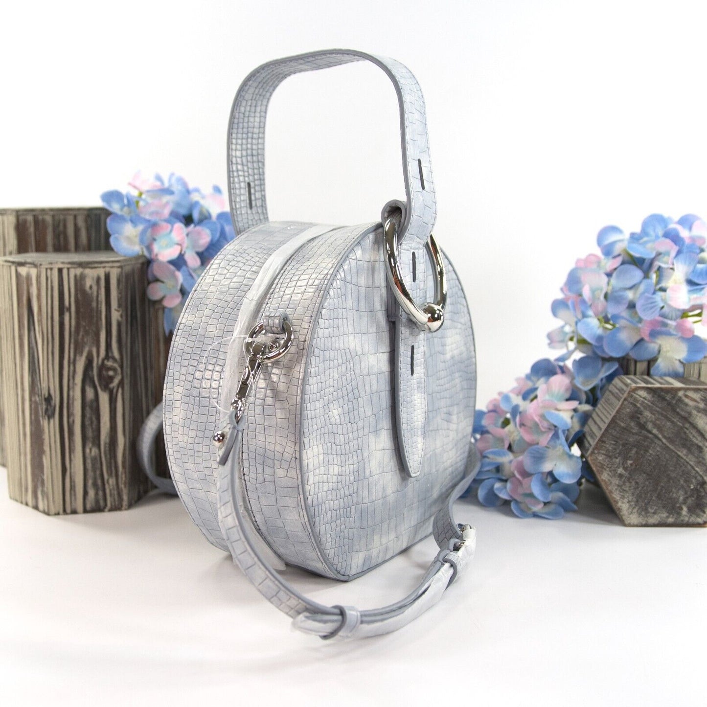 Rebecca Minkoff Light Periwinkle Blue Leather Kate Circle Crossbody Mini Bag NWT