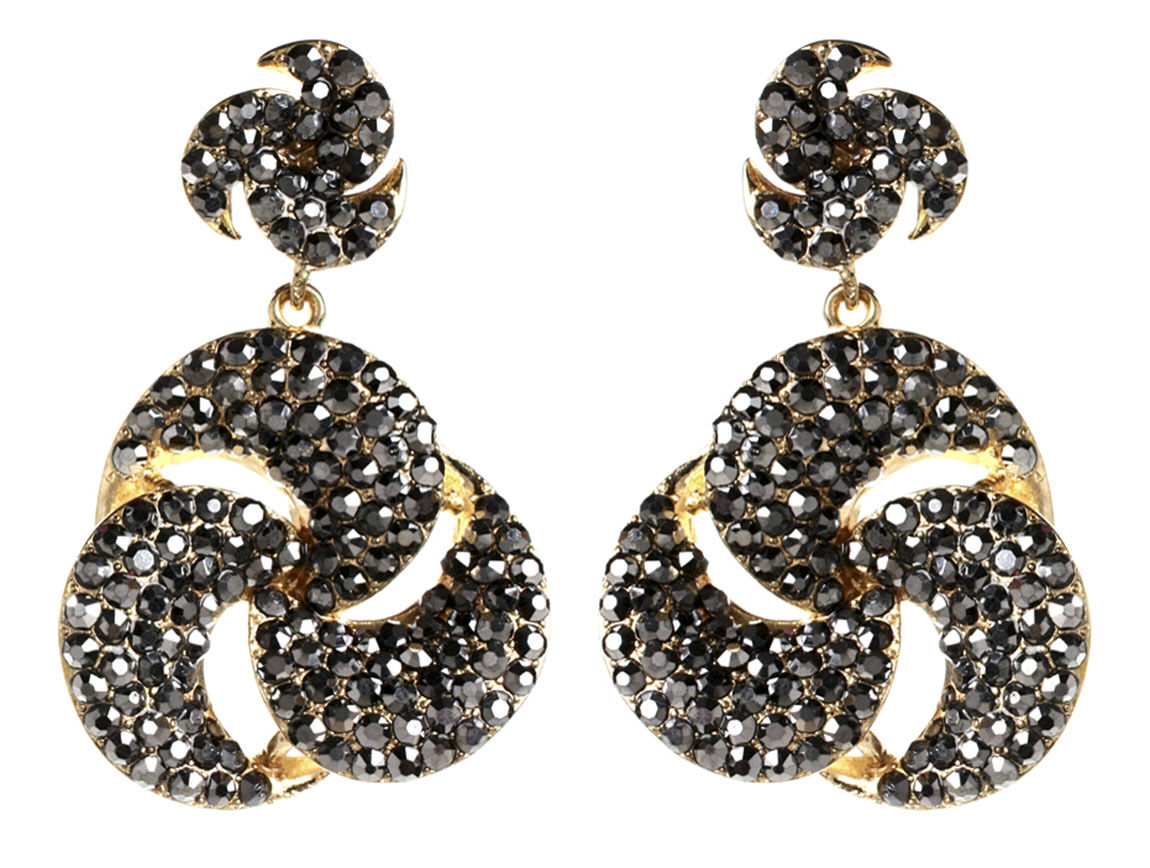 Amrita Singh Gold Tone Gunmetal Crystal Per Se Dangle Earrings ERC 4072 NWT