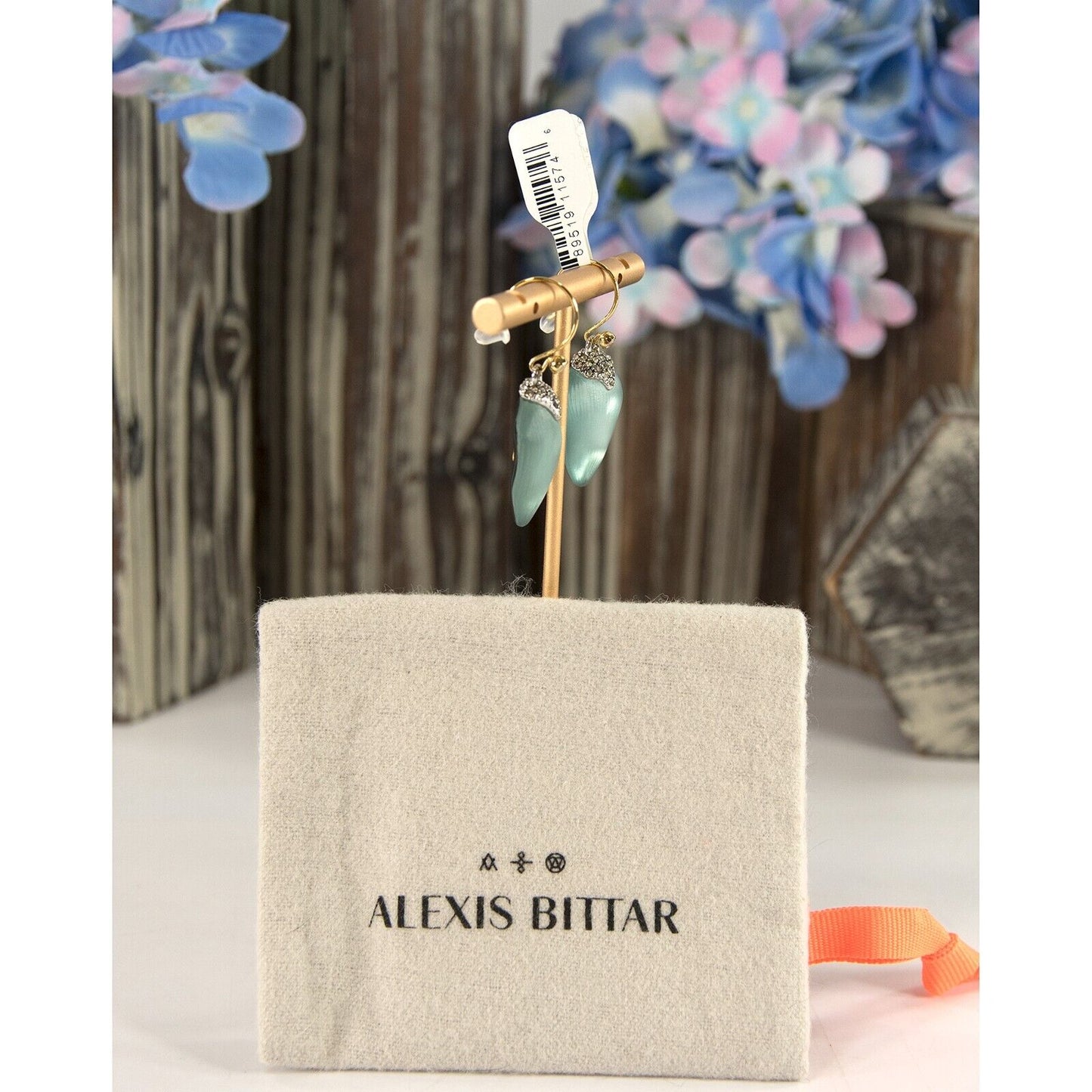 Alexis Bittar Blue Grey Lucite Solanales Crystal Gold Drop Earrings NWT