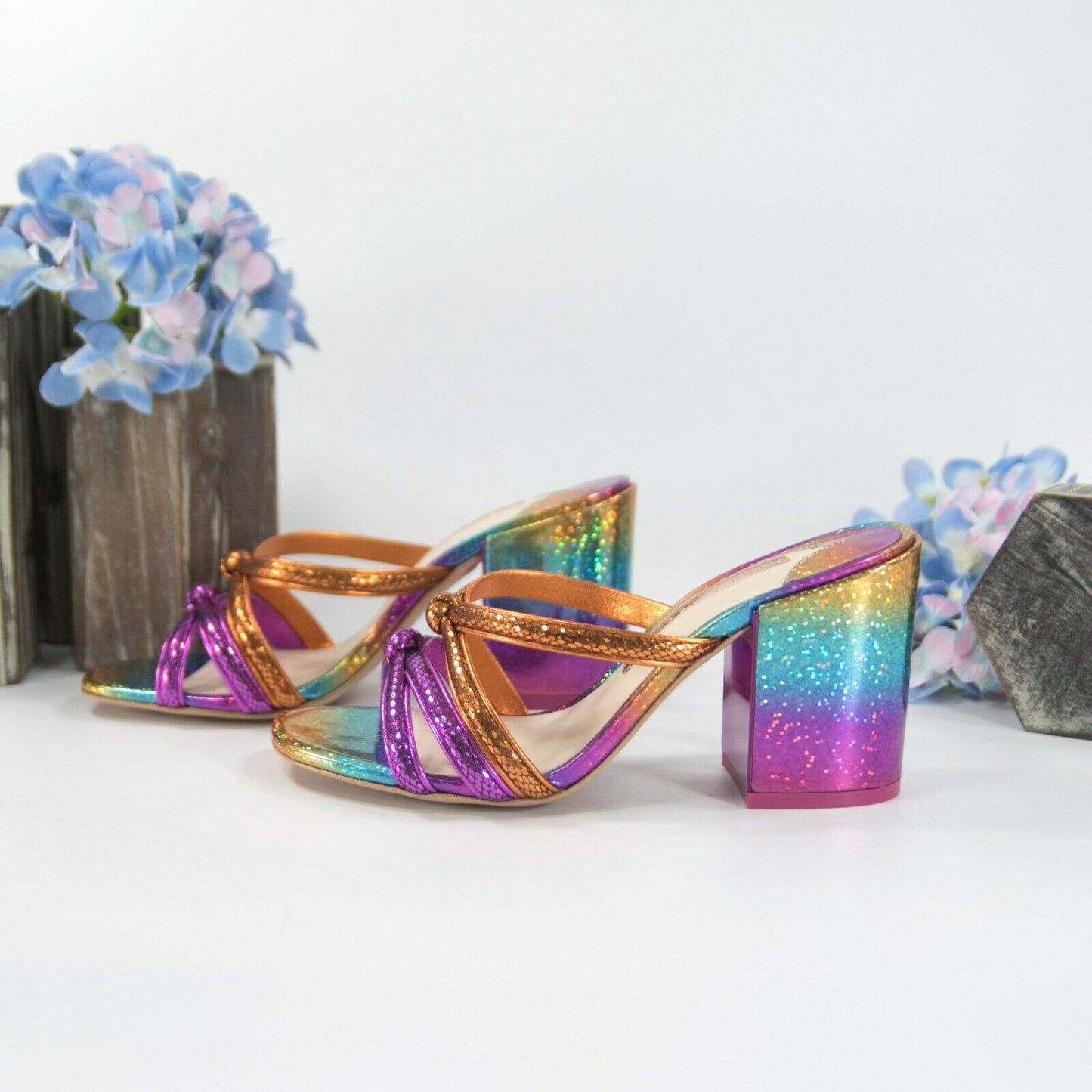 Sophia Webster Freya Rainbow Leather Mid Mules Heels Size 36 NIB