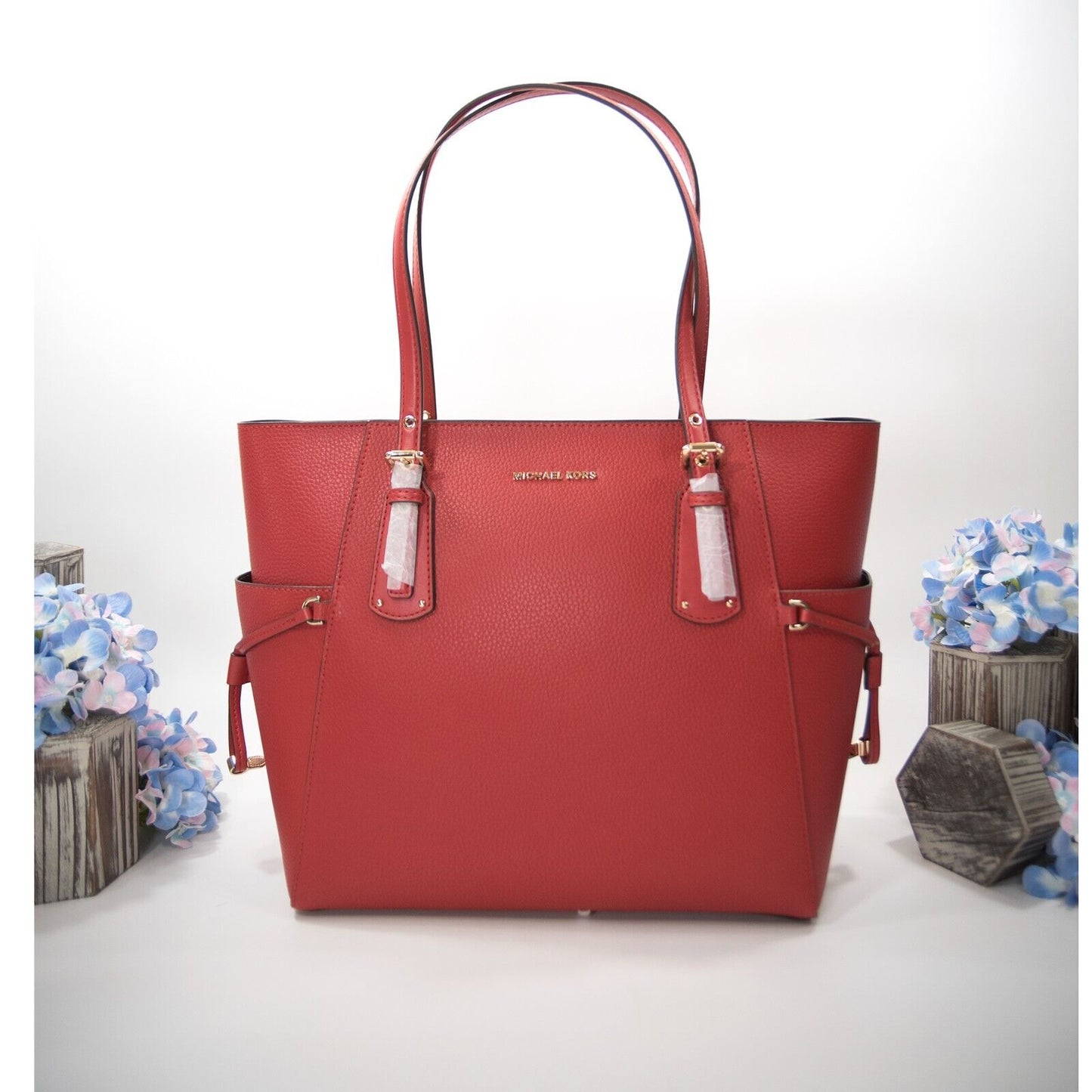 Michael Kors Flame Red Leather Voyager Medium Tote Bag NWT