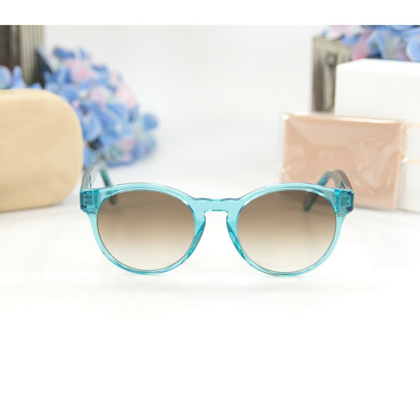 Chloe CE753S Aqua Gold Gradient Acrylic Metal Logo Sunglasses NWT Case