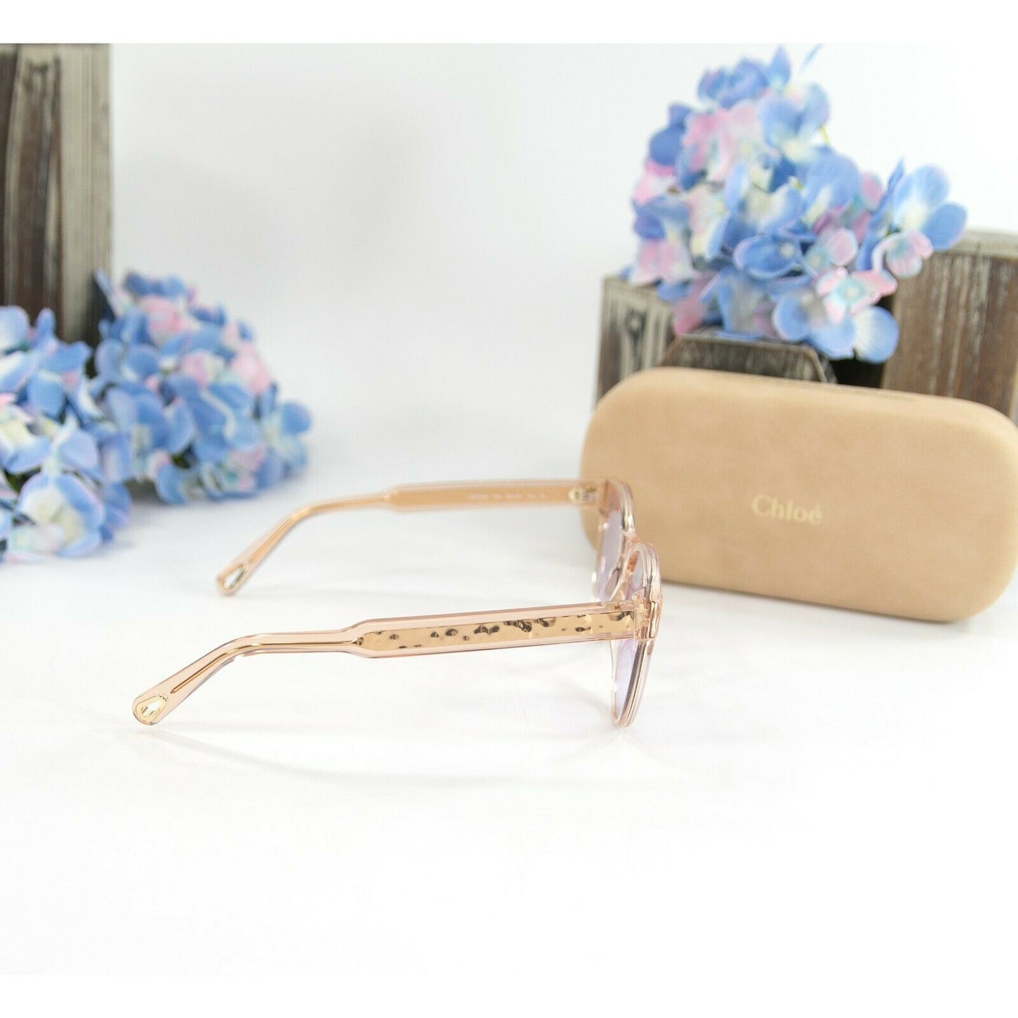 Chloe CE753S Peach Gold Gradient Purple Acrylic Metal Logo Sunglasses NWT Case