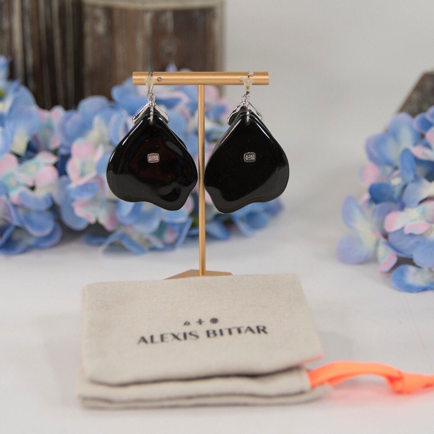 Alexis Bittar Sky Blue Lucite Abstract Leaf Rhodium Plated Drop Earrings NWT