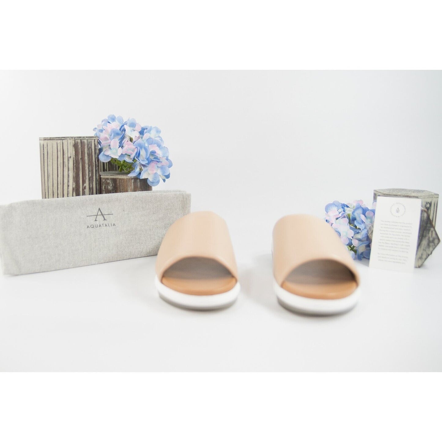 Aquatalia Sharla Cappucino Nappa Leather Open Toe Loafer Mule Flats Size 9.5 NIB