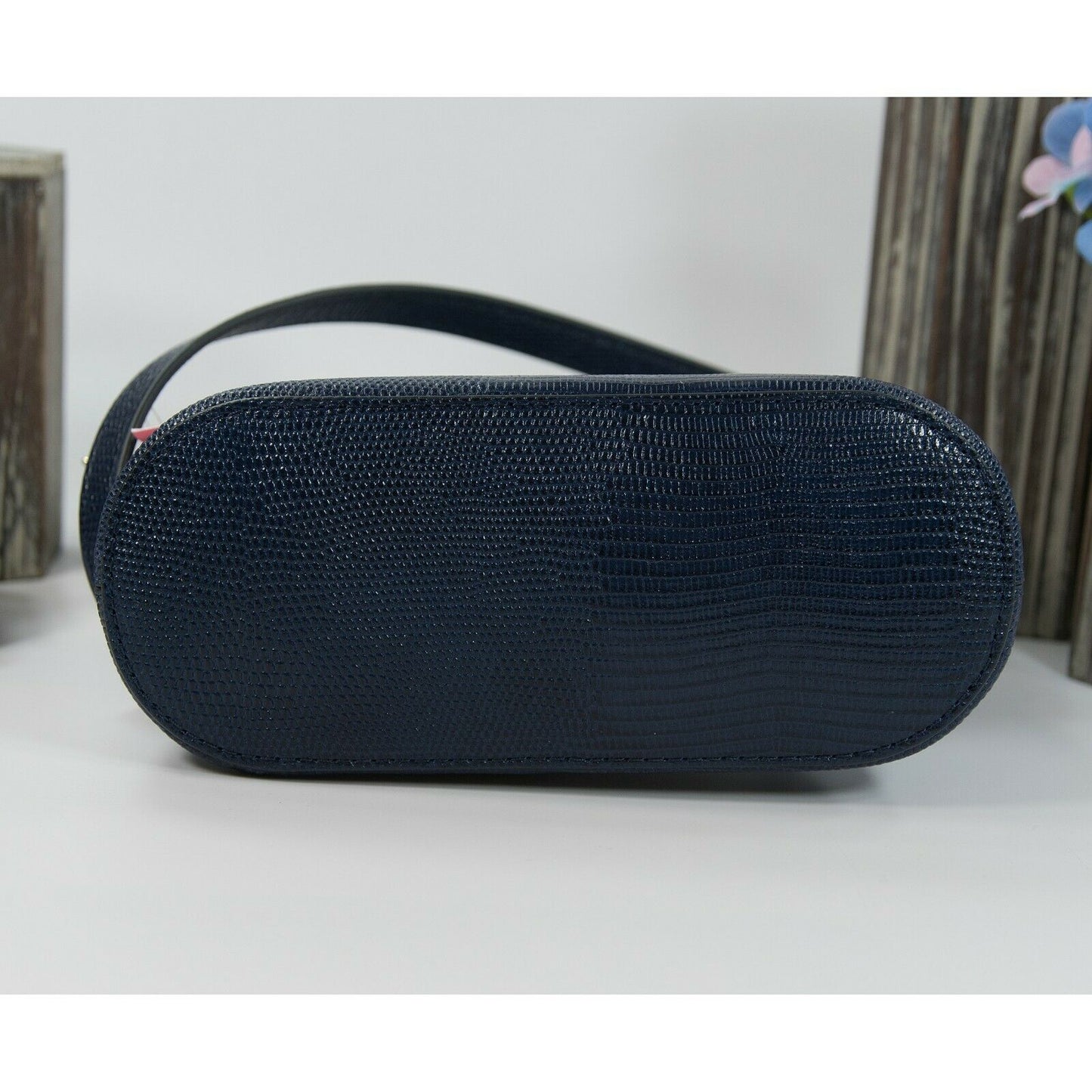 Kate Spade Sylvia Blue Lizard Embossed Stripe Leather Medium Dome Crossbody NWT