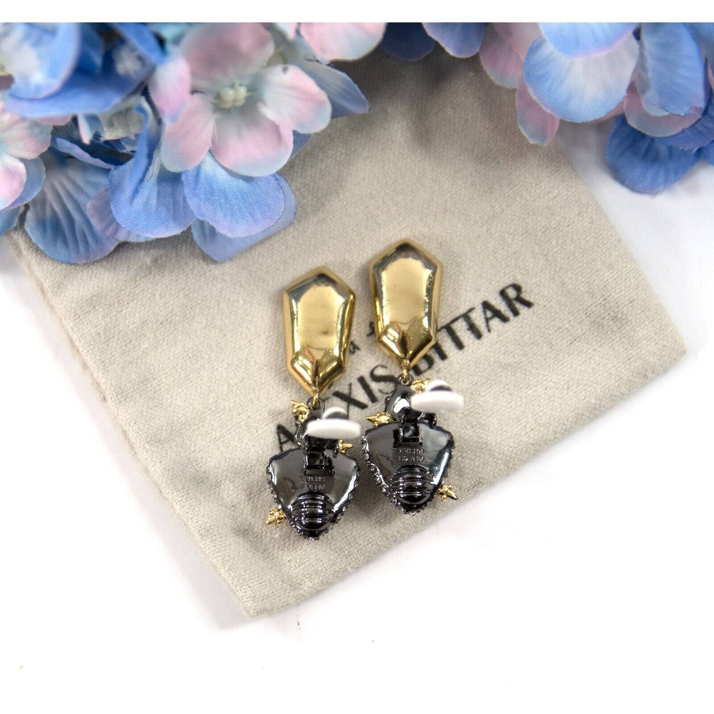 Alexis Bittar Blue Crystal Rhodium Plated Shield Drop CLIP ON Earrings NWT RARE!