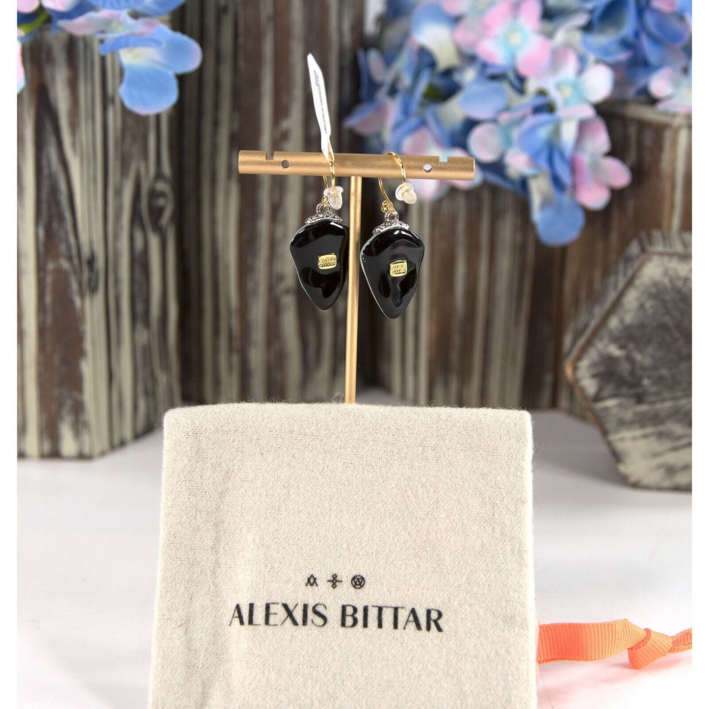 Alexis Bittar Blue Grey Lucite Solanales Crystal Gold Drop Earrings NWT