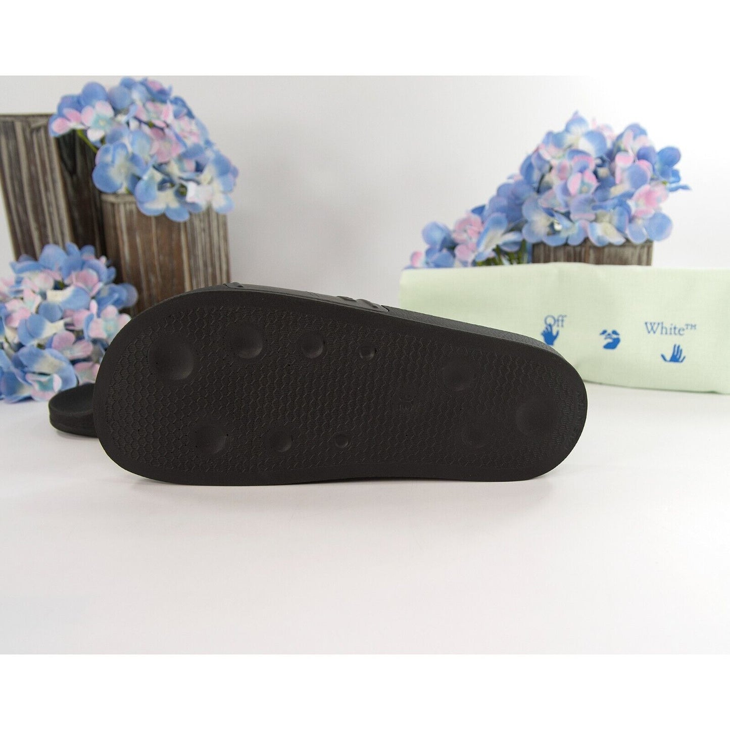 Off-White HF Black Embossed Logo Rubber Pool Slides 36 NIB