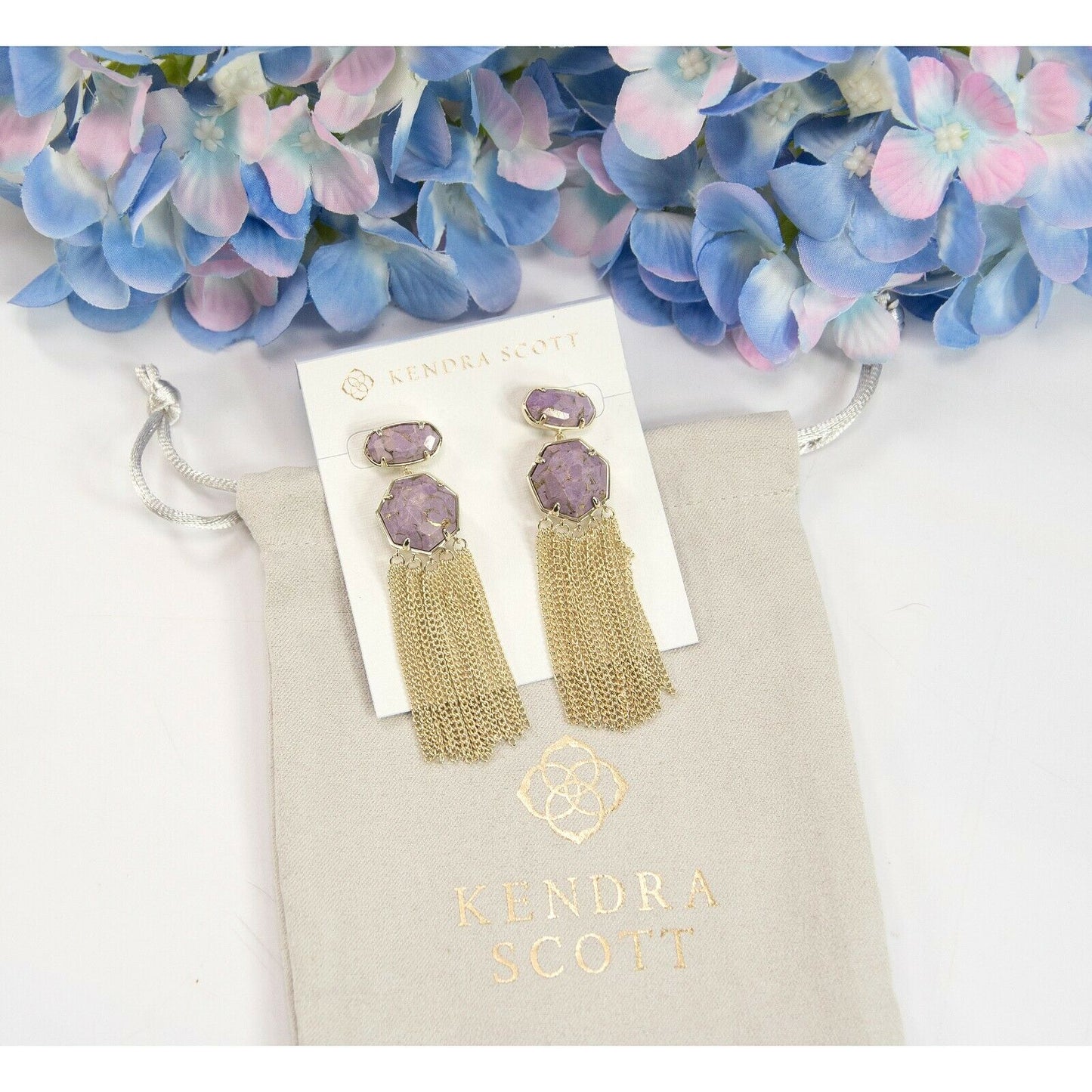 Kendra Scott Lilac Magnesite Tae Fringe Drop Dangle Earrings NWT