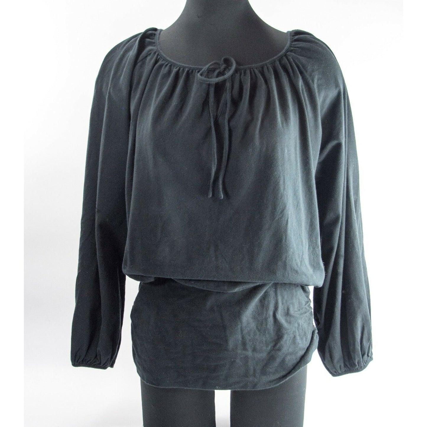 Shape FX Black Knit Tummy Control Drop Waist Blousant Peasant Tunic Blouse LG