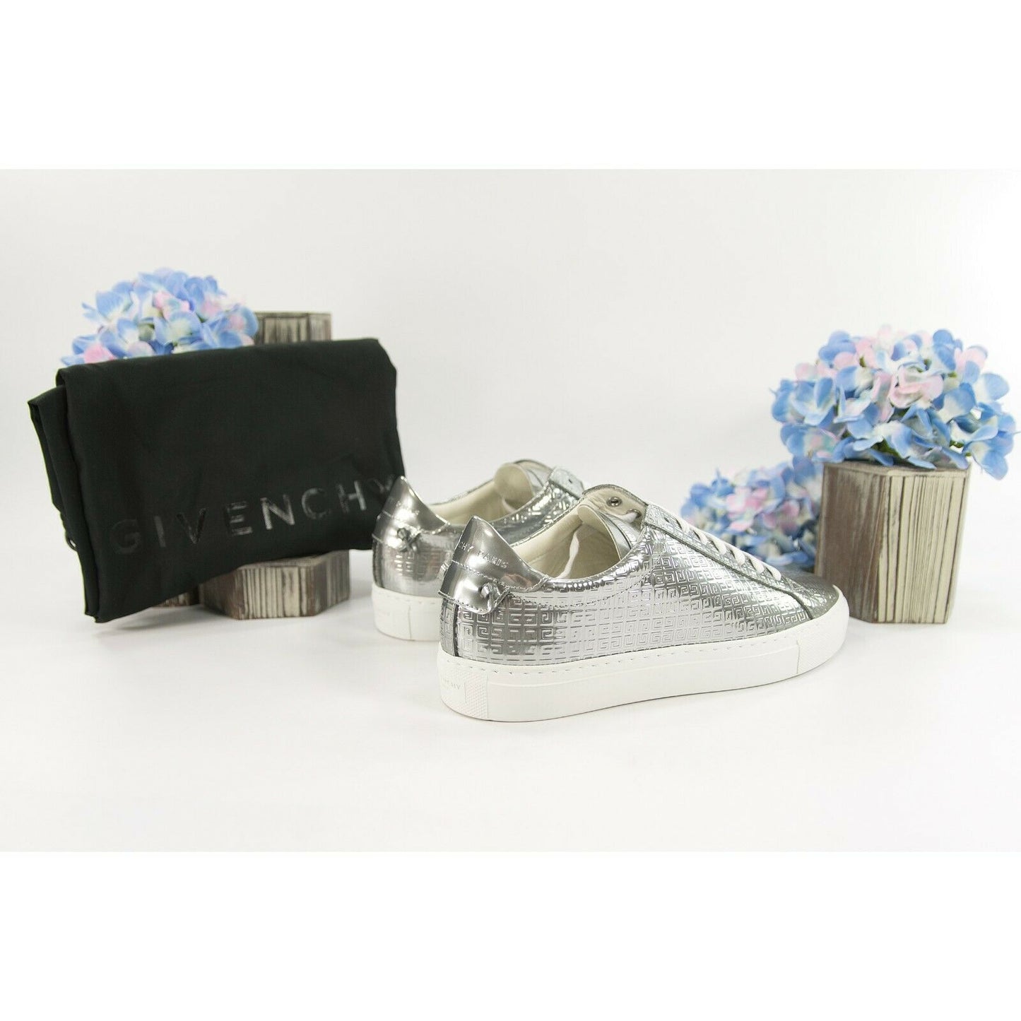 Givenchy Urban Street Silver Metallic Leather Sneakers 37 NIB