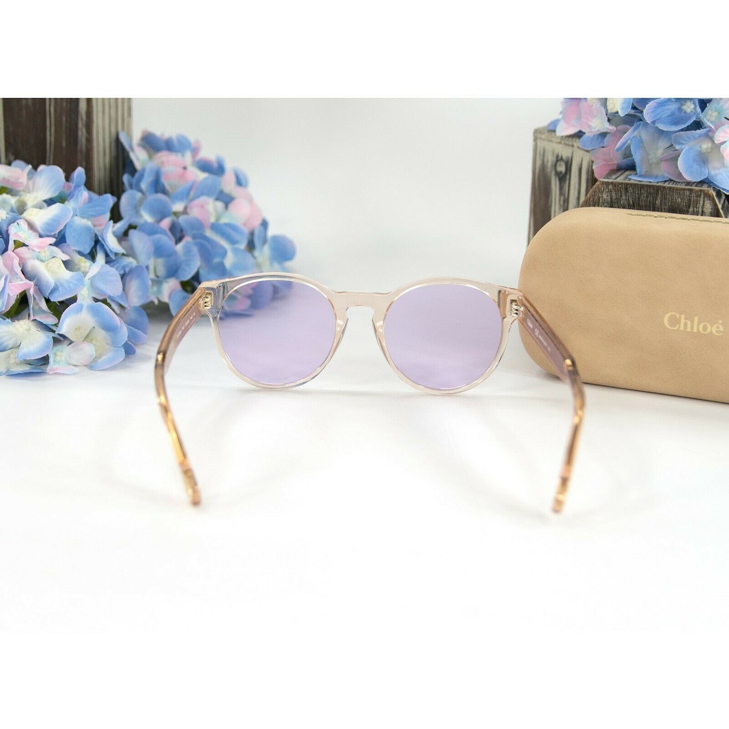 Chloe CE753S Peach Gold Gradient Purple Acrylic Metal Logo Sunglasses NWT Case