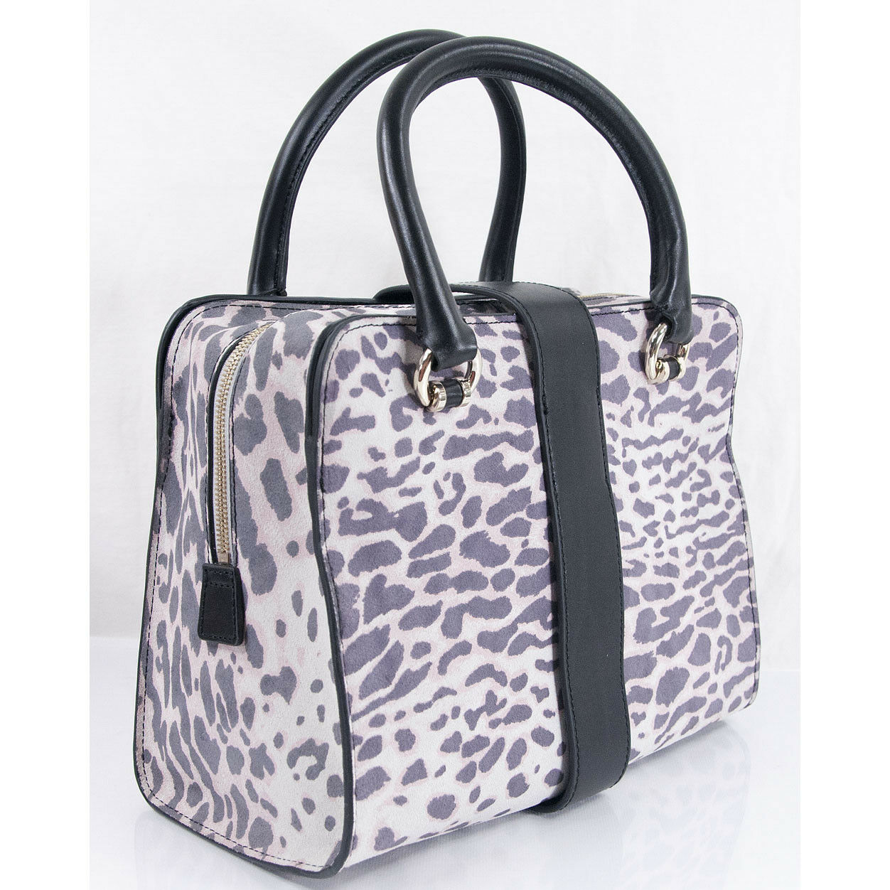 Karen Millen Purple Ivory Suede Leopard Black Leather Large Satchel NWT