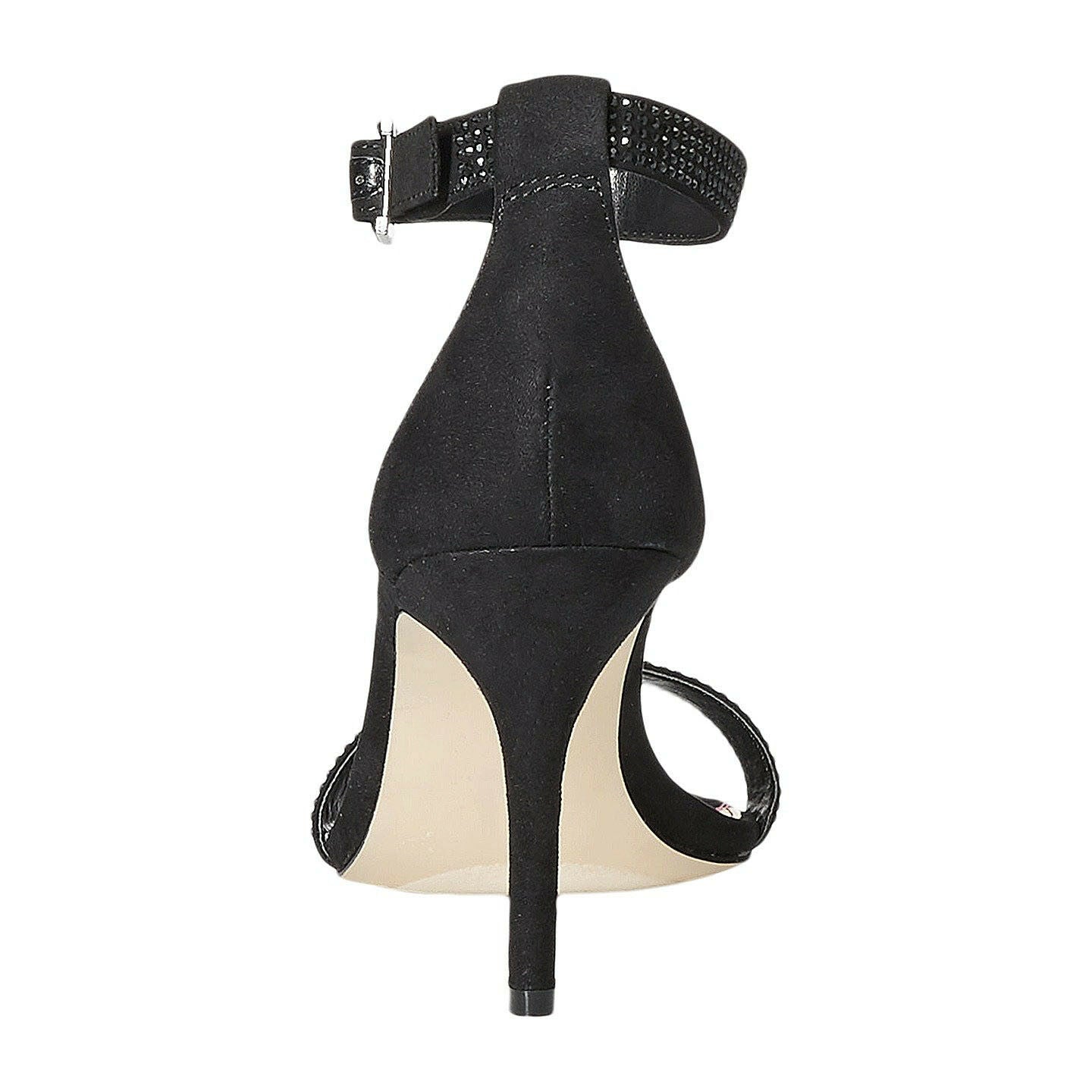 Betsey Johnson Brodway Black Satin Crystal Ankle Strap Heel Pumps 7.5 NWOB