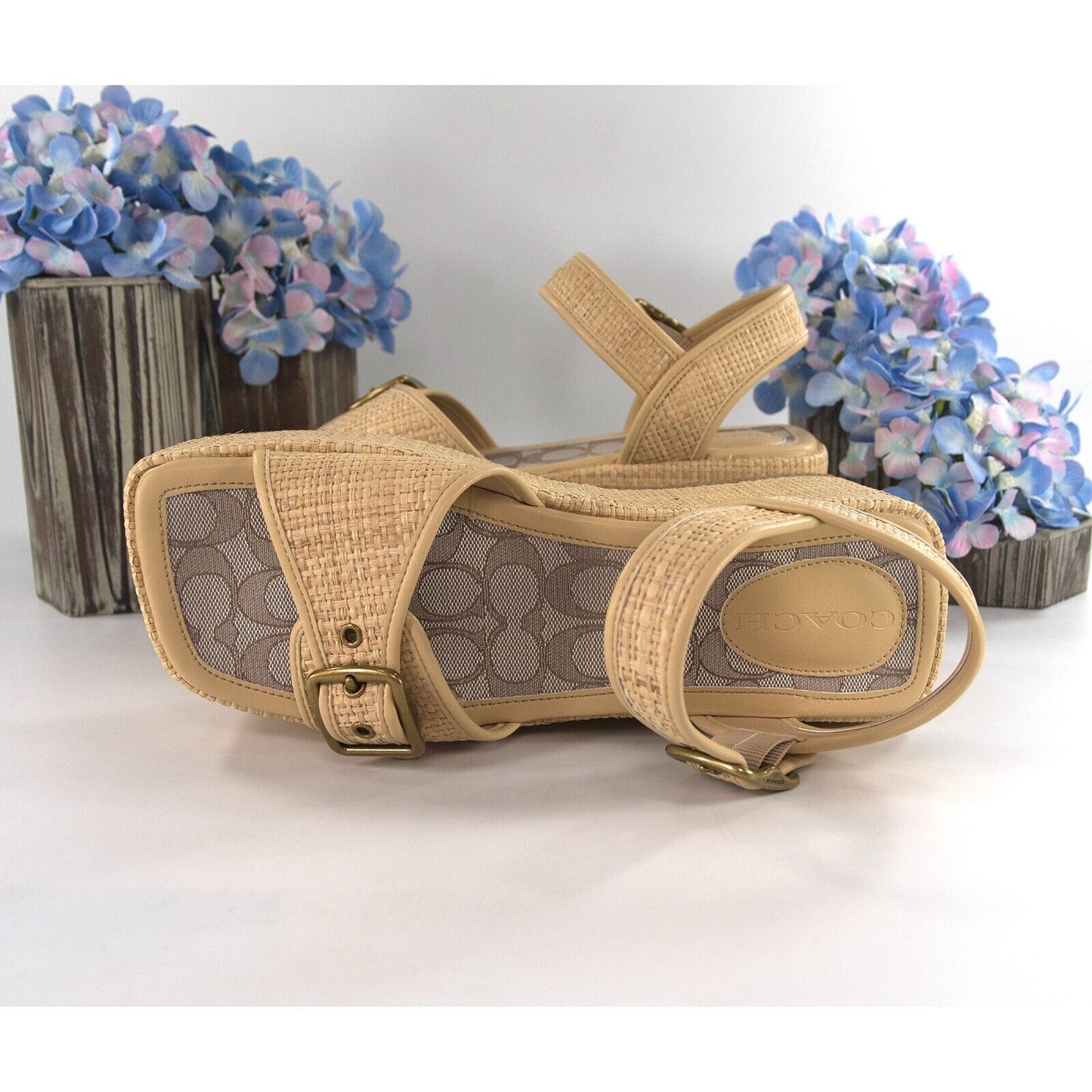 Coach Naomi Raffia Flatform Platform Sandal Heels Sz 9.5 NWOB C8903