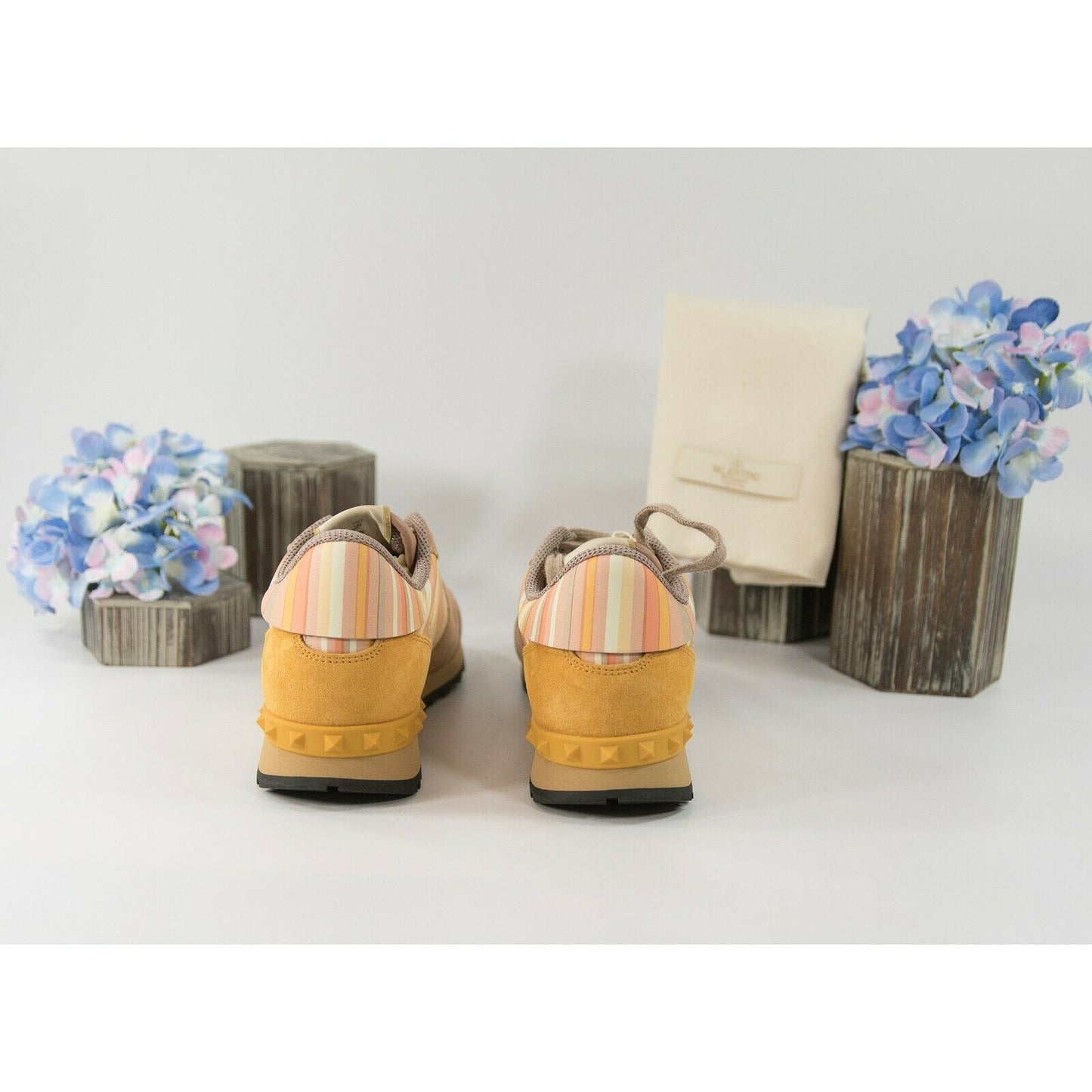 Valentino Orange Rockstud Nylon Suede Leather Diamond Trainer Sneaker 36 6 NIB