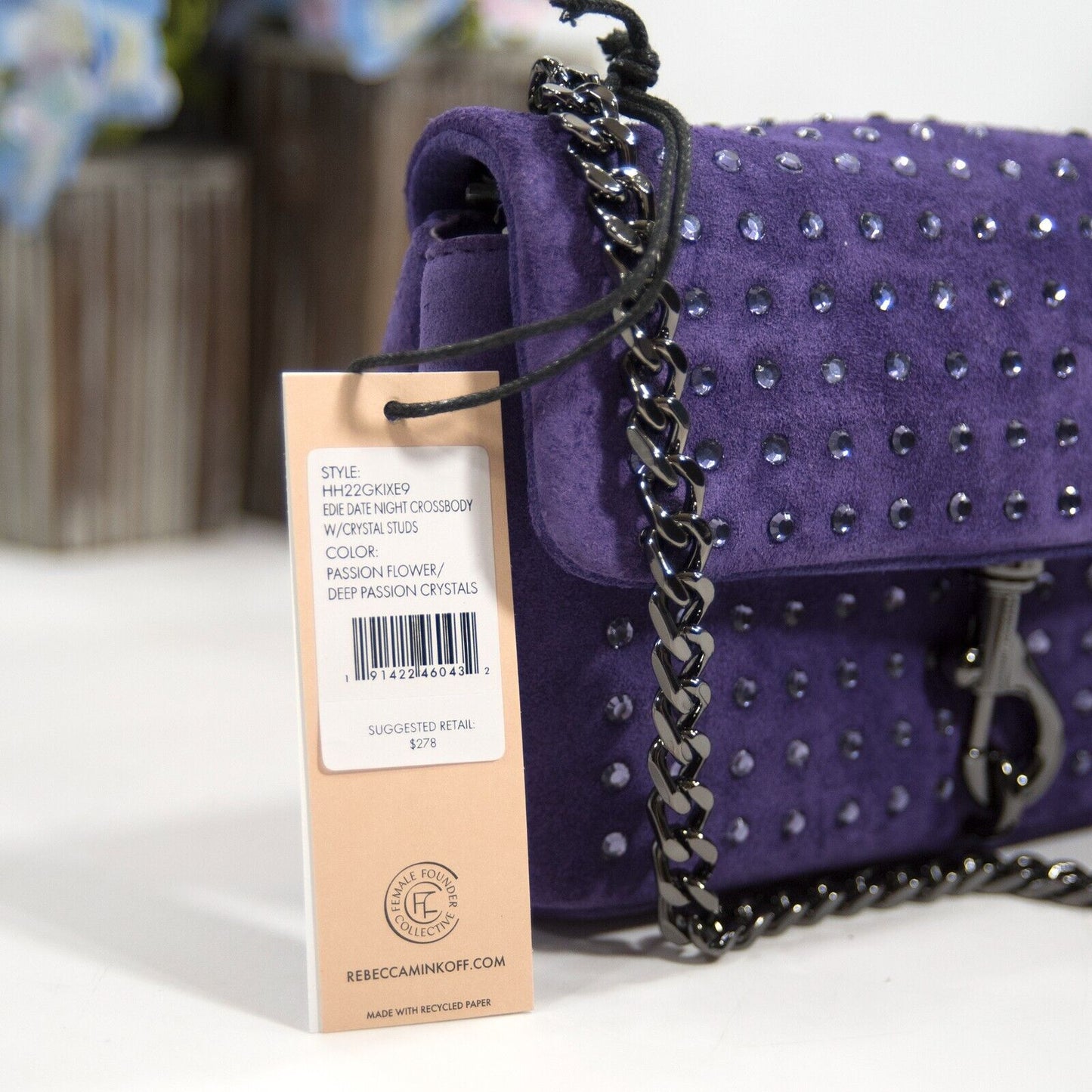 Rebecca Minkoff Edie Date Night Studded Passion Flower Suede Mini Bag NWT