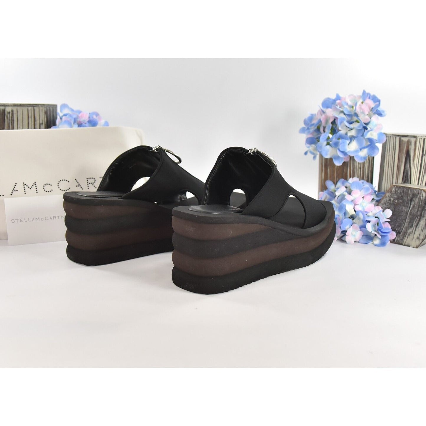 Stella McCarney Slide Stretch Scuba Black Neoprene Wedge Platform 39.5 NIB