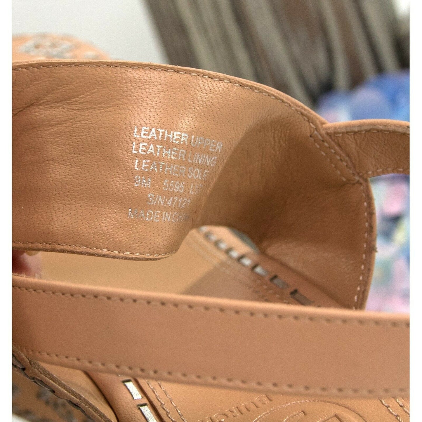 Tory Burch 80MM Natural Vachetta Leather Silver Woven Ankle Strap Wedge Heels 9