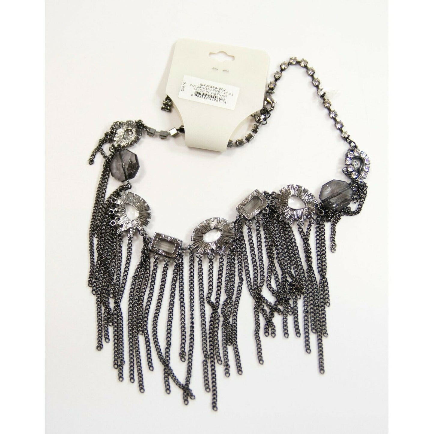 BCBGMaxAzria Black Fringe Crystal Large Statement Necklace NWT