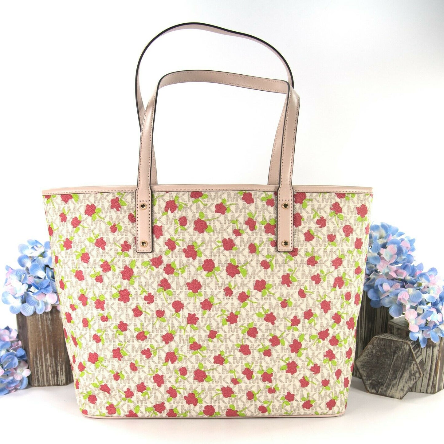 Michael Kors Vanilla Monogram Floral Faux Leather Carter Travel Tote Bag NWT