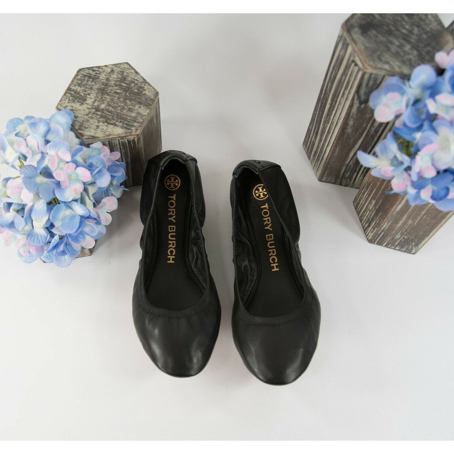 Tory Burch Eddie Black Nappa Leather Ballet Flats Sz 6.5 NIB