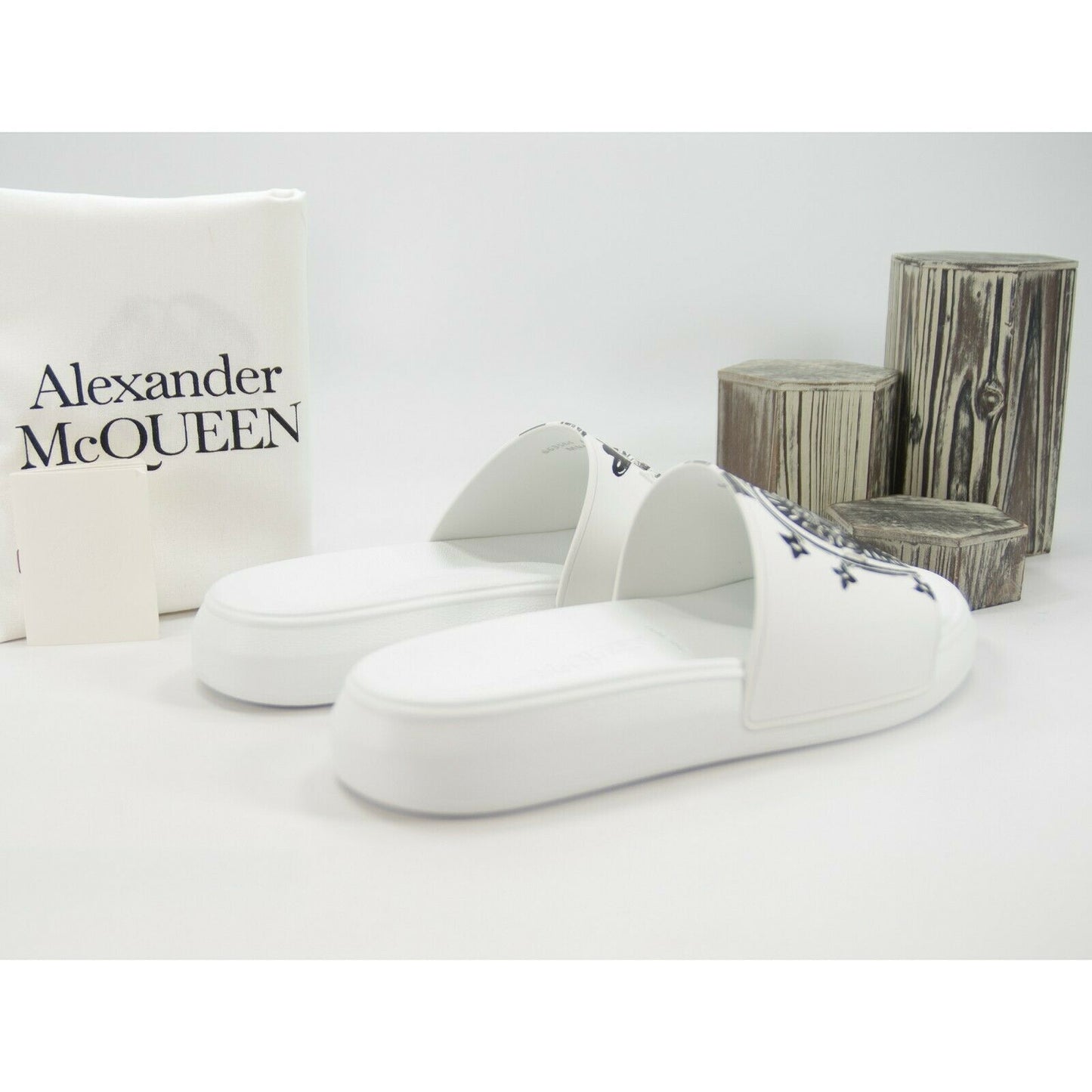 Alexander McQueen Mens White Heart Logo Leather Rubber Pool Slides 45 12 NIB