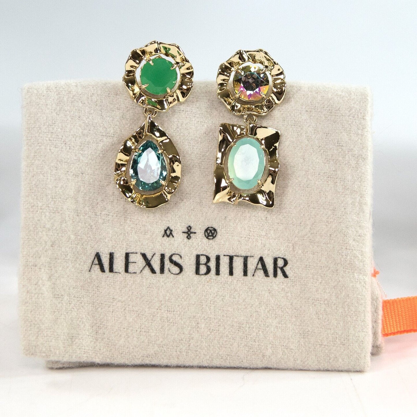 Alexis Bittar Crystal Ancient Coin Large Mismatched Drop Earrings NWT